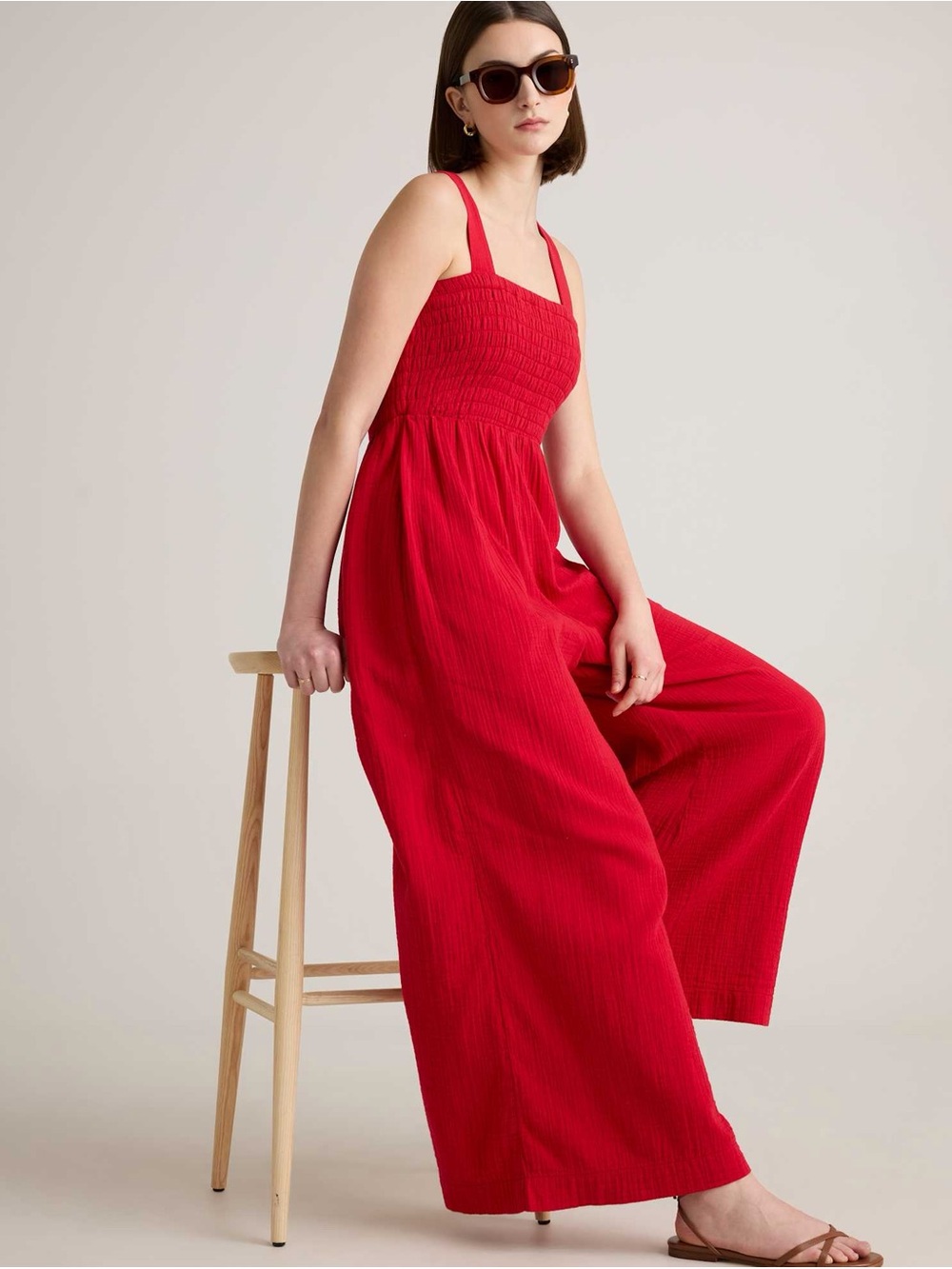 Quince 100% Organic Cotton Gauze Smocked
Wide Leg Jumpsuit XS
